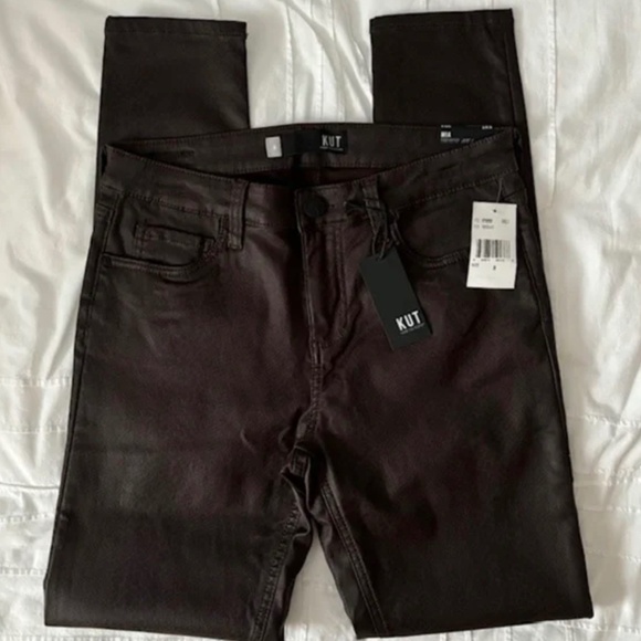 KUT from the Kloth MIA Toothpick Skinny Chocolate Faux Leather Pants / Jeans - Picture 1 of 10